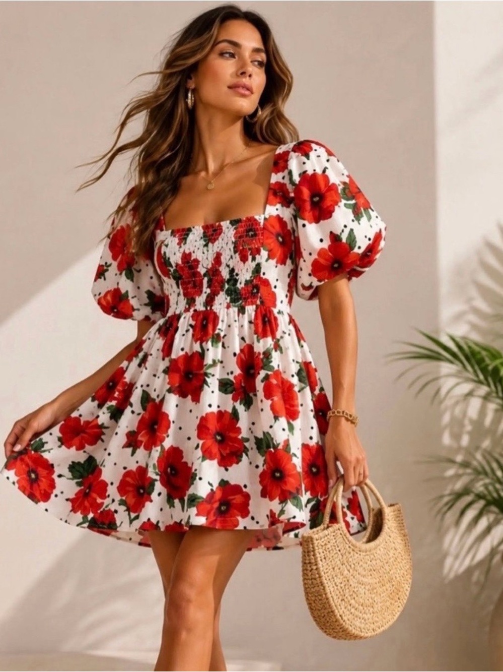 Anthropologie Maeve Square-Neck Smocked Babydoll Dress XS NWT